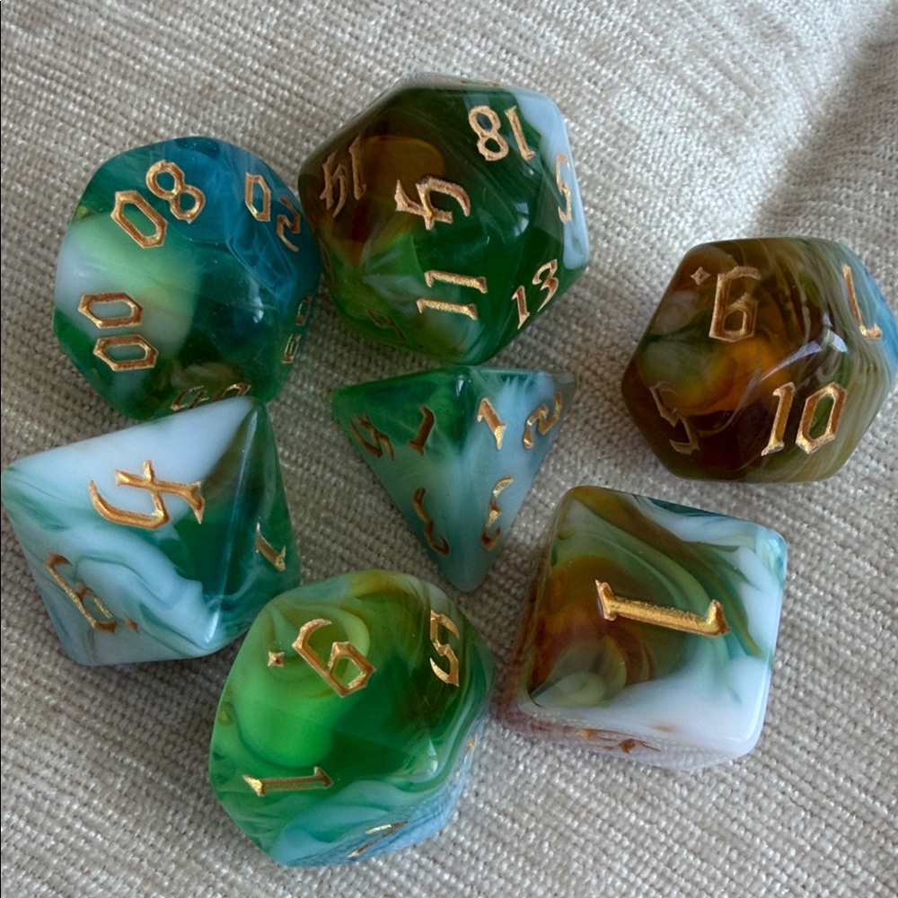 Green Marble Polyhedral Dice Set